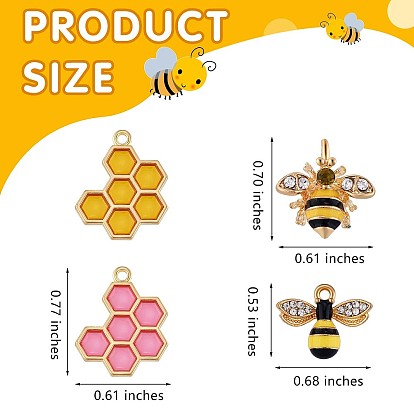 20 pcs pendentif à breloques abeille abeille breloques en nid d'abeille émail pendentif insecte pour bijoux collier boucle d'oreille faisant de l'artisanat
