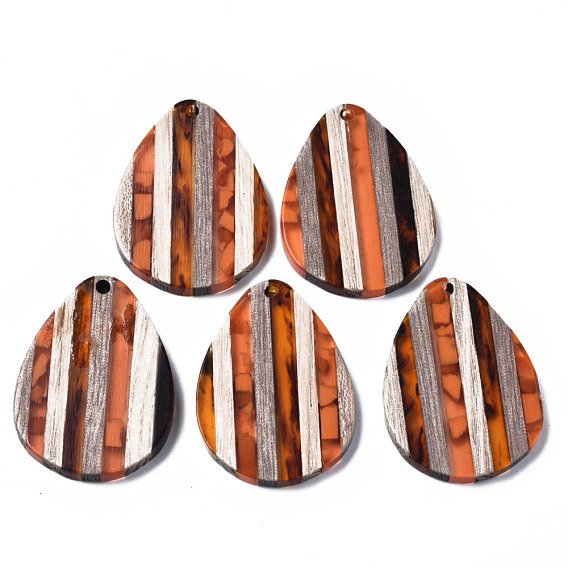 Stripe Resin & Walnut Wood Pendants, Teardrop