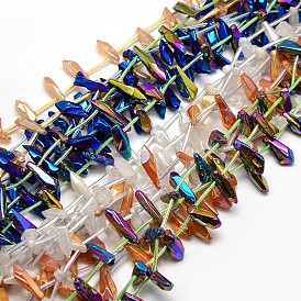 Pierres précieuses electroplate perles de cristal de quartz naturel brins, nuggets, 10~20x4~8x3~8mm, Trou: 1mm, Environ 25 pcs/chapelet, 15.74 pouce