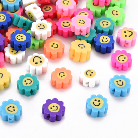 Handmade Polymer Clay Beads, for DIY Jewelry Crafts Supplies, Flower with Face