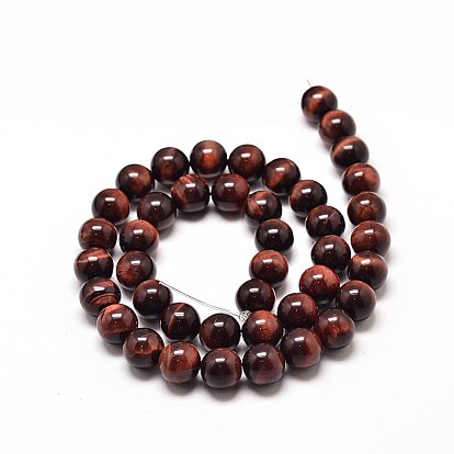 Natural Red Tiger Eye Beads Strands, Dyed & Heated, Grade A, Round