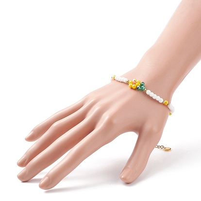 Glass Braided Flower of Life Link Bracelet with Natural Pearl Beaded Bracelet for Women