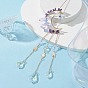 Moon Natural Amethyst & Electroplated Natural Quartz Crystal Pendants Decorations, with Brass Finding and Glass Leaf Charm, for Home Decorations