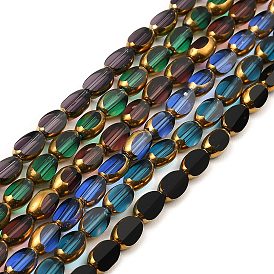 Faceted Transparent Electroplate Glass Beads Strands, Golden Plated, Oval