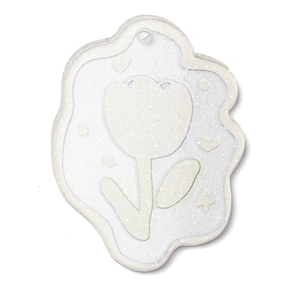 Poudre de poussière de paillettes transparente, pendentifs acryliques, fleur