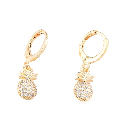 Clear Cubic Zirconia Pineapple Dangle Leverback Earrings, Brass Jewelry for Women, Cadmium Free & Nickel Free & Lead Free