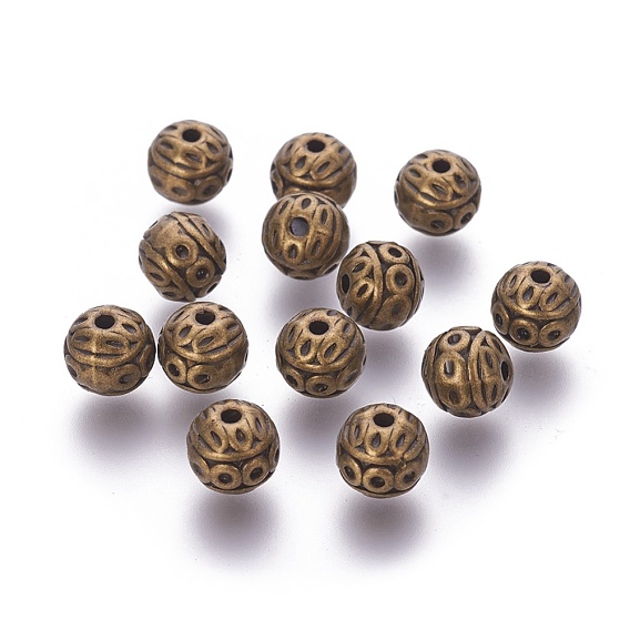 Perles en alliage de zinc de style tibétain, rond texturé, sans cadmium et sans plomb