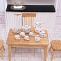 Mini juegos de té de cerámica, incluyendo taza, tetera, platillo, accesorios de casa de muñecas micro jardín paisajístico, simulando decoraciones de utilería, patrón de flor/hoja