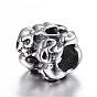 316 Surgical Stainless Steel European Beads, Skull, Large Hole Beads, Hollow