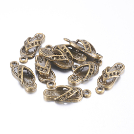 Cabochon pendiente de diamantes de imitación de estilo tibetano, sin plomo y cadmio, zapatillas, 22x8x5 mm, agujero: 2 mm