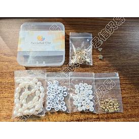 Perles en laiton rondes, perles de lettre de trou horizontal acrylique, brins de perles de culture d'eau douce naturelles, perles acryliques plaquées, ensembles de perles