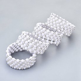 Bracelets en fer à cinq boucles, avec strass et abs en plastique imitation perle, platine