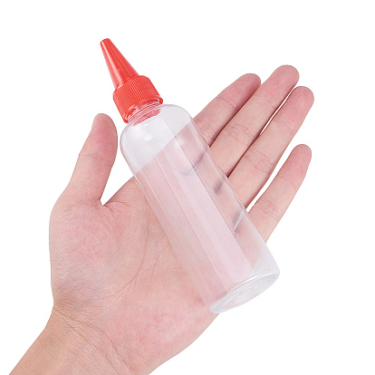 Botella vacía de plástico para líquido, tapa superior de boca puntiaguda