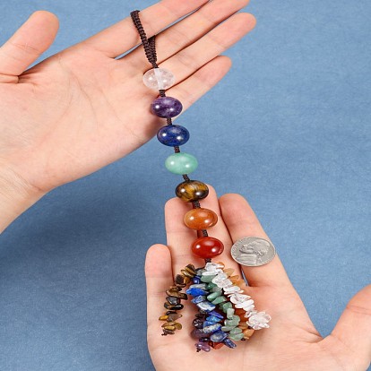 Gemstone Beads Big Pendant Decorations, with Chakra Theme Gemstone Chip Beads Tassel