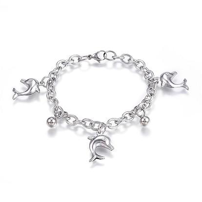 304 bracelets de charme d'acier inoxydable, dauphin