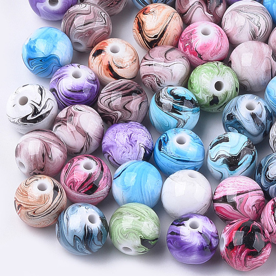 Opaque Spray Painted Acrylic Beads, Round