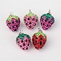 Polymer Clay Czech Rhinestone Pendants, Strawberry, with 925 Sterling Silver Finding, 18x11.5mm, Hole: 3x4mm