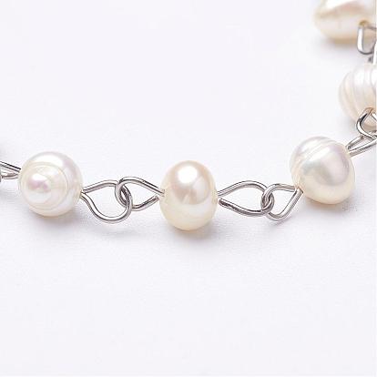 Perlas cadenas moldeados hechos a mano, sin soldar, para la fabricación de collares o pulseras, con 304 fornituras de acero inoxidable