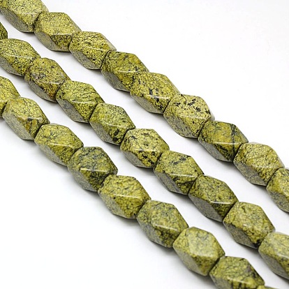 Natural Serpentine/Green Lace Stone Faceted Rhombus Bead Strands, 18x13x12mm, Hole: 1mm, about 22pcs/strand, 15.74 inch