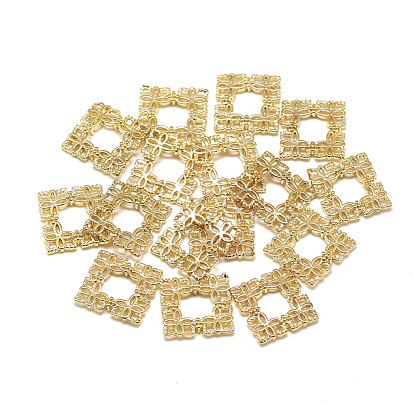 Brass Links, Filigree Joiners, Square, Real 18K Gold Plated