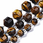 Natural Tiger Eye Beads Strands, with Seed Beads, Faceted, Polygon
