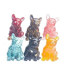Resin Bulldog Display Decoration, with Natural & Synthetic Gemstone Chips inside Statues for Home Office Decorations