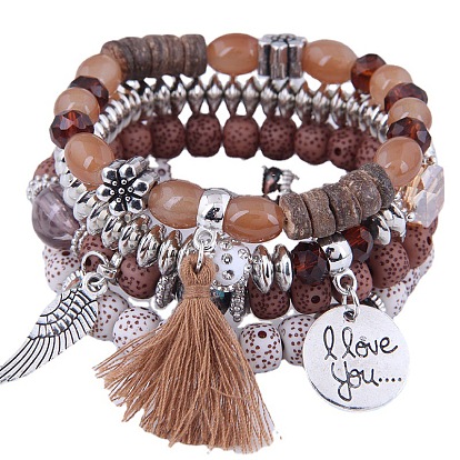 Fashionable Multi-layer Bracelet with Heart-shaped Wings and Tassels