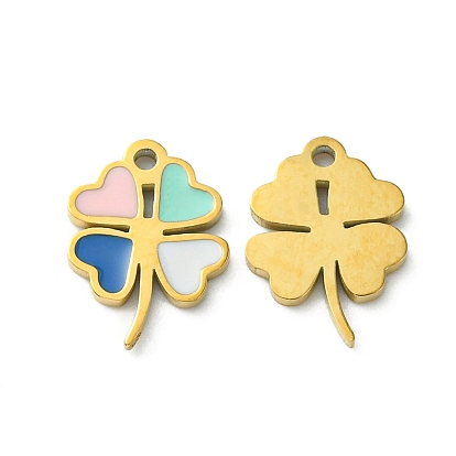 304 Stainless Steel Manual Polishing Charms, with Enamel, Clover Charm