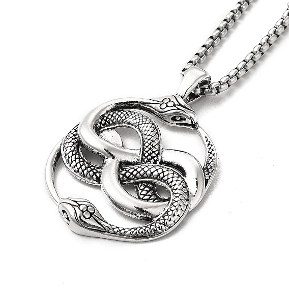 Collar colgante de serpiente de aleación con cadenas de caja de acero inoxidable, joyería gótica para hombres mujeres