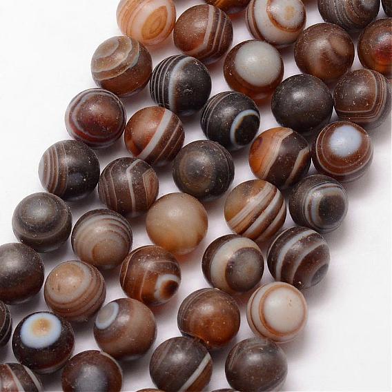 Natural Striped Agate/Banded Agate Bead Strands, Eye Agate Beads, Round, Dyed & Heated, Frosted, Grade A