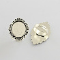 Vintage Adjustable Iron Finger Ring Components Alloy Cabochon Bezel Settings, Cadmium Free & Lead Free, 17x5mm, Oval Tray: 25x18mm