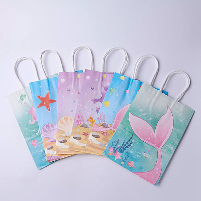kraft Paper Bags, with Handles, Gift Bags, Shopping Bags, Ocean Theme, Rectangle