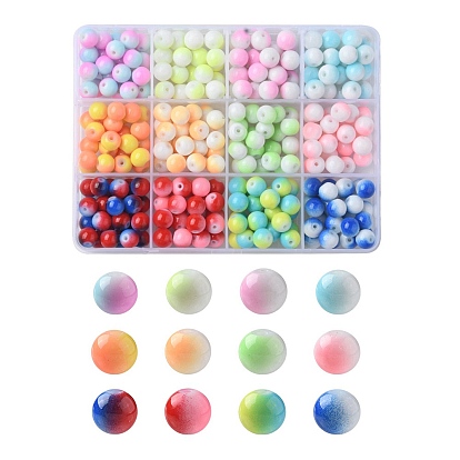300Pcs 12 Colors Two-tone Baking Painted Glass Beads, Round