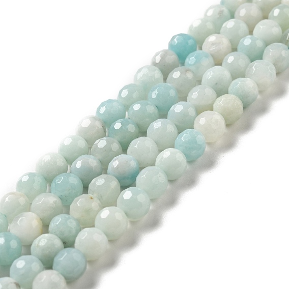 Chapelets de perles amazonite naturelles  , à facettes (128 facettes), ronde