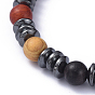 Stretch Bracelets, with Round Wood Beads and Rondelle Non-Magnetic Synthetic Hematite Beads