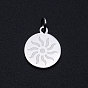 201 Stainless Steel Charms, with Jump Rings, Flat Round with Sun