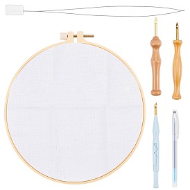 Cross Stitch Tools, with Plastic Embroidery Stitching Punch Needle, with Copper Wire, Plastic Cross Stitch Embroidered Frame, Wood Embroidery Stitching Punch Needle, Marker Pen