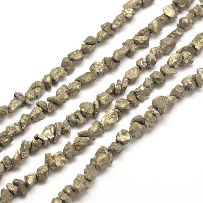 Pépites de pyrite naturelles perles brins, 5~8x3~6mm, Trou: 1mm, environ 15.7 pouce