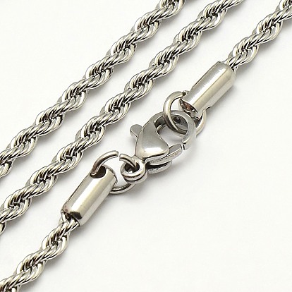 304 acier inoxydable colliers de corde chaîne des hommes à la mode, avec fermoirs mousquetons