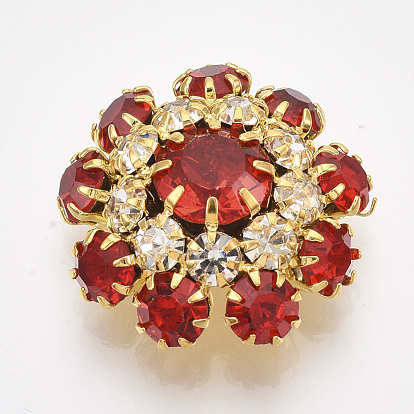 Botones de latón, con diamante de imitación, 1 agujero, flor