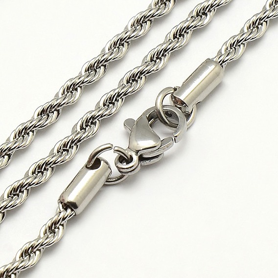 304 de acero inoxidable collares de cadena de la cuerda de los hombres de moda, con broches de langosta