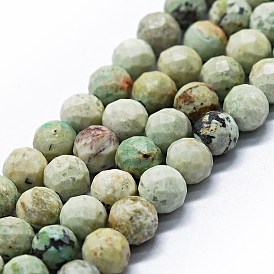 Brins de perles de turquoise péruvienne naturelle (jaspe), à facettes (64 facettes), ronde