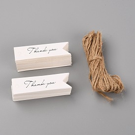 Paper Cards, with Hemp Cords, Rectangle and Word Thank You