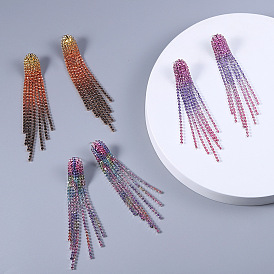 Fashionable Long Tassel Earrings with Colorful Rhinestones - Trendy and Unique Ear Accessories.