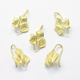 Brass Earring Hooks, Ear Wire, with Vertical Loop, Lead Free & Cadmium Free & Nickel Free, Leaf
