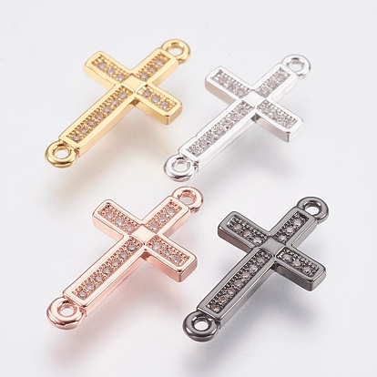 Brass Micro Pave Cubic Zirconia Links, Cross, Clear