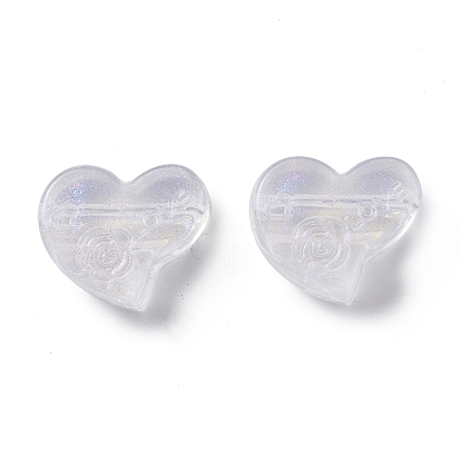 Transparent Acrylic Beads, Glitter Powder, Heart with Flower & Word Love