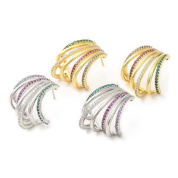 Aretes con forma de garra y diamantes de imitación de colores, pendientes de latón chapado en rack para mujer, sin plomo y el cadmio