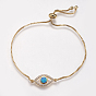 Bracelets bolo réglables en laiton, bracelets de slider, Avec de l'opale synthétique et de la zircone cubique, oeil