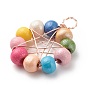 Natural Wood Round Beads Pendants, with Copper Wire Wrapped, Ring with Star Charm, Dyed
